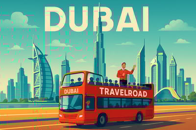 Dubai city skyline with Travel Road tour guide Dubai city skyline with Travel Road tour guide