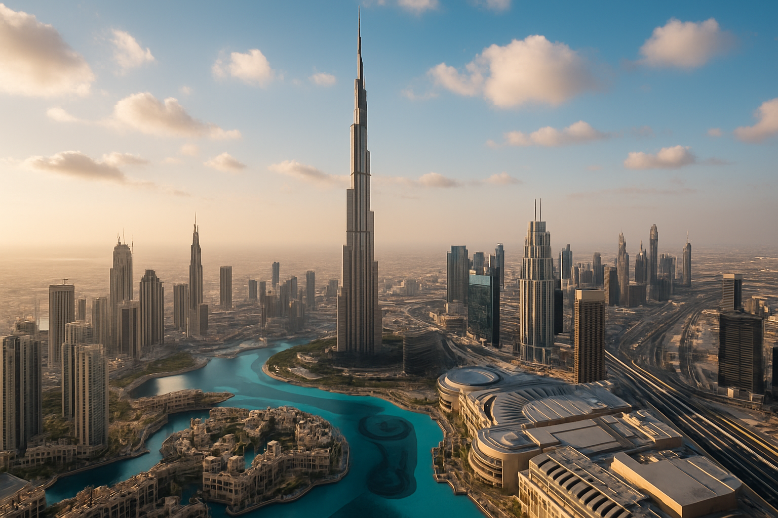 Scenic view of Burj Khalifa and Dubai cityscape